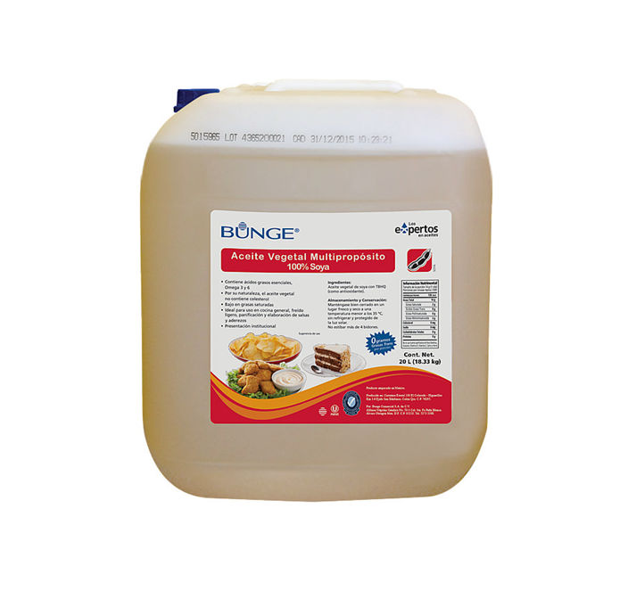 Aceite Vegetal Bungue 100%Soya 20Lt